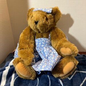 Vermont Teddy Bear Co 16" Brown Jointed Plush Stuff Bear in her floral Sun dress